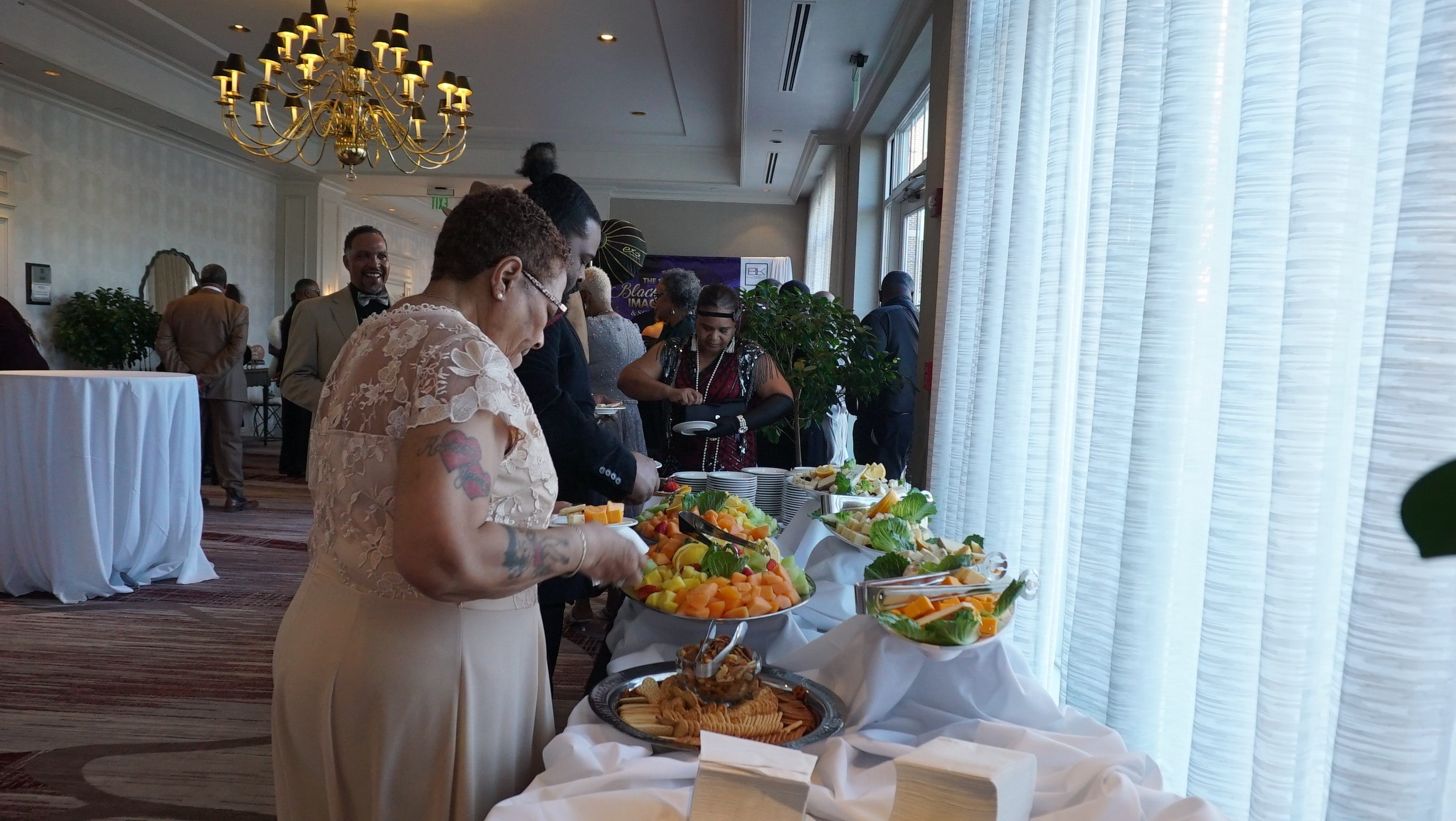 Elegant Ballroom Reception with Catering Spread